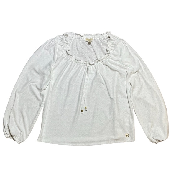 MICHAEL Michael Kors White Eyelet Peasant Top Sz L - Picture 7 of 11
